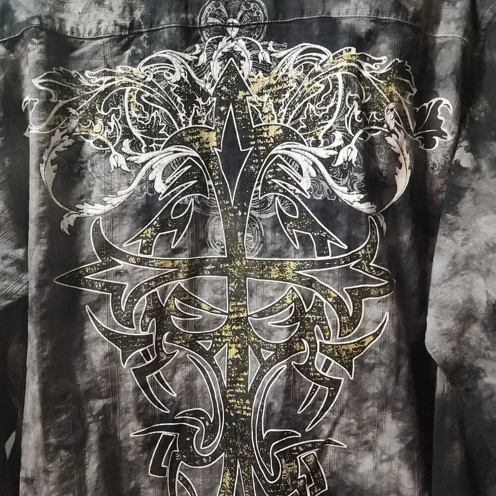 Eighty Eight Shirt Adult L Gray Tie Dye Button Up Large Graphic Print On Back - Picture 4 of 5